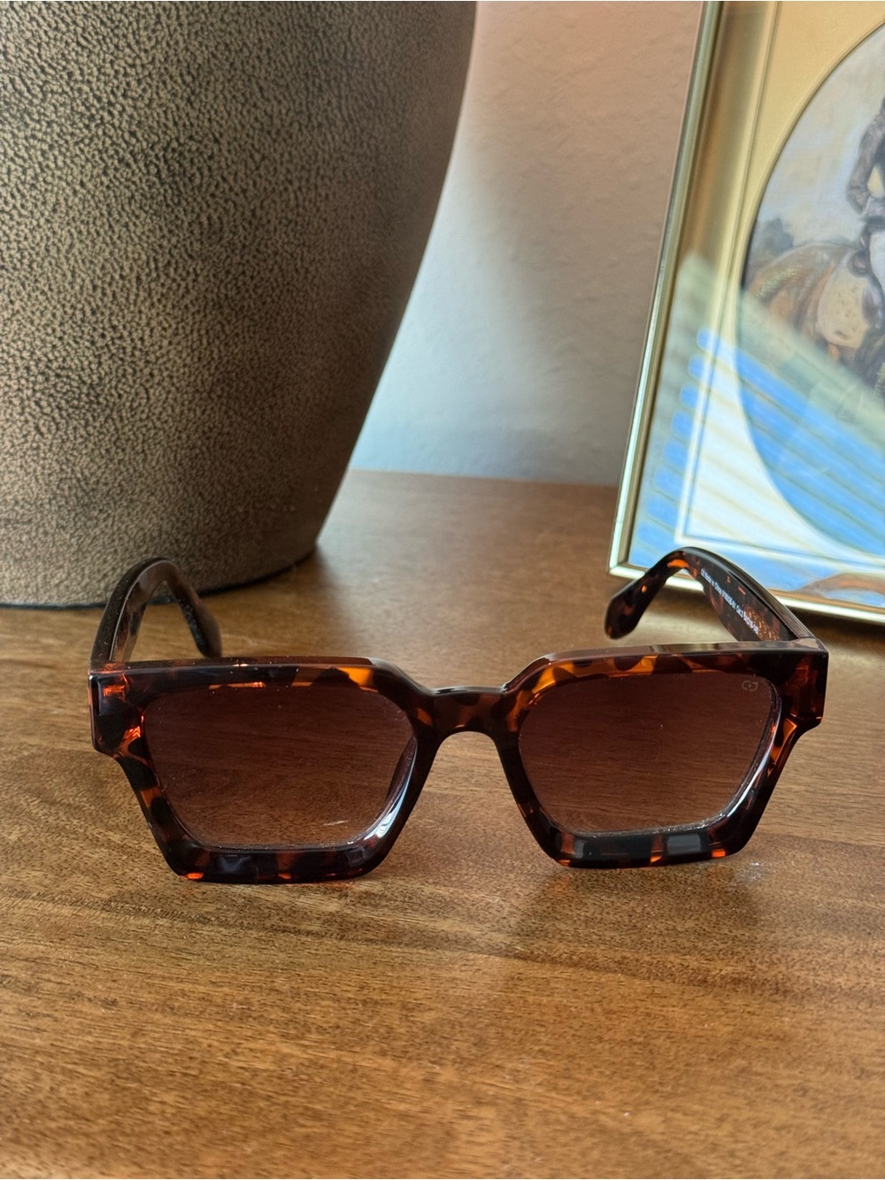 Tortoiseshell Square Frame Sunglasses - Brown Lenses